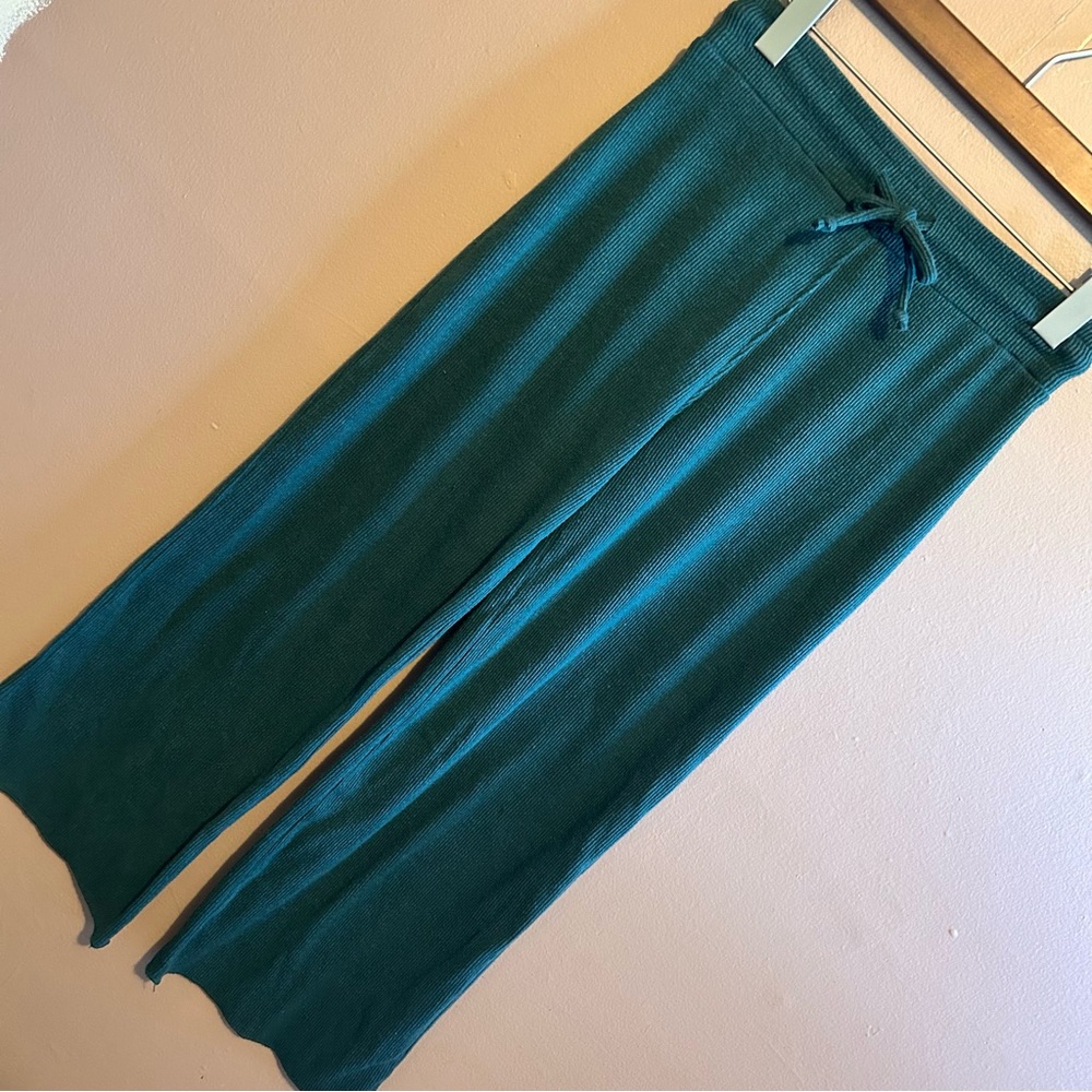 perfectwhitetee Forest Green Cropped Knit Wide-Leg Pants S
